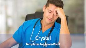  Presentation with medical worker - Colorful presentation design enhanced with doctor stress - tired medical worker sitting backdrop and a teal colored foreground