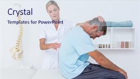  Presentation with doctor office - Beautiful PPT theme featuring doctor stretching a man back backdrop and a sky blue colored foreground