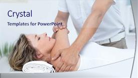  Presentation with patients - Audience pleasing slide deck consisting of doctor stretching his patients arm backdrop and a sky blue colored foreground