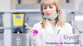  Presentation with chemistry - Amazing slide set having doctor student female researcher holding up a test tube in chemistry bright labaratory backdrop and a sky blue colored foreground