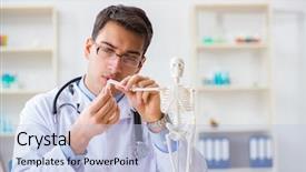  Presentation with skeleton bones - Audience pleasing presentation consisting of doctor student studying the bones backdrop and a  colored foreground