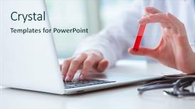  Presentation with blood products in medical - Beautiful presentation design featuring doctor studying tube of blood backdrop and a sky blue colored foreground