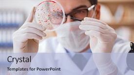  Presentation with lab bacteria - Colorful presentation enhanced with doctor studying virus bacteria backdrop and a light blue colored foreground