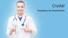 Presentation with female doctor - Cool new PPT layouts with doctor suggests using electronic cigarette backdrop and a light blue colored foreground