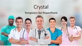  Presentation with medical - Colorful PPT theme enhanced with doctor surgeon - medical team standing arms crossed backdrop and a  colored foreground