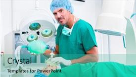  Presentation with anesthetic - Theme enhanced with doctor surgeon with patient background and a teal colored foreground