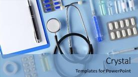  Presentation with flat - Slides with doctor table with medical items background and a light blue colored foreground