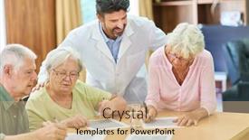  Presentation with dementia - PPT theme consisting of doctor-takes-care-of-group background and a coral colored foreground