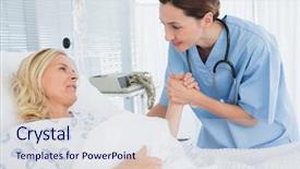  Presentation with patient care - PPT theme with doctor taking care of patient background and a sky blue colored foreground