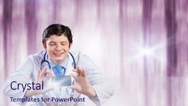  Presentation with doctor taking care of baby - Slide deck with doctor taking photos with mobile background and a  colored foreground