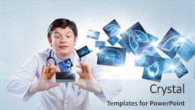  Presentation with doctor taking care of baby - Amazing presentation theme having doctor taking photos with mobile backdrop and a  colored foreground