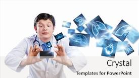  Presentation with doctor taking care of baby - Colorful presentation enhanced with doctor taking photos with mobile backdrop and a white colored foreground