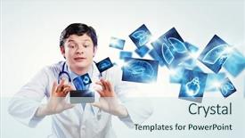  Presentation with doctor taking care of baby - Slides having photo of dreidels spinning tops background and a white colored foreground