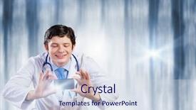  Presentation with doctor taking care of baby - Beautiful theme featuring doctor taking photos with mobile backdrop and a  colored foreground