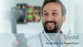  Presentation with online streaming - Cool new PPT layouts with doctor-talking-and-streaming-medical backdrop and a light blue colored foreground