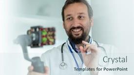  Presentation with online streaming - Slide deck enhanced with doctor-talking-and-streaming-medical background and a sky blue colored foreground