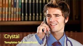  Presentation with talking on phone - Presentation having doctor talking at the phone background and a  colored foreground