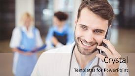  Presentation with phone - PPT theme with doctor talking on mobile phone background and a soft green colored foreground