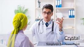  Presentation with moving patient to hospital bed - Audience pleasing presentation design consisting of doctor talking to cancer patient backdrop and a  colored foreground