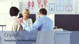  Presentation with nurse a male patient - Presentation design having doctor-talking-to-her-male background and a teal colored foreground