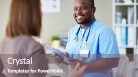  Presentation with asian doctor obese patient - Slide deck featuring doctor talking to his patient background and a gray colored foreground