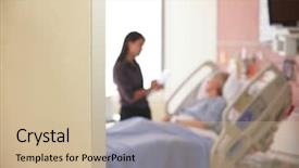  Presentation with geriatric - Amazing theme having doctor talking to patient backdrop and a soft green colored foreground