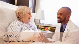  Presentation with moving patient to hospital bed - Slide set consisting of doctor talking to senior female background and a coral colored foreground