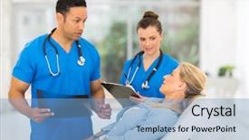  Presentation with male nurse - Cool new slides with doctor talking to senior patient backdrop and a light blue colored foreground