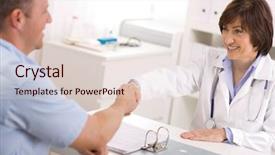  Presentation with female office graphics - Cool new PPT theme with doctor talking with male patient backdrop and a lemonade colored foreground