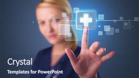  Presentation with nurse - PPT theme having doctor technology - pretty young nurse pressing modern background and a ocean colored foreground