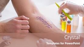  Presentation with allergy - Presentation design with doctor-testing-allergy-reaction background and a coral colored foreground