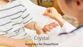  Presentation with first aid - Beautiful slide deck featuring doctor-ties-bandage-around-child backdrop and a lemonade colored foreground