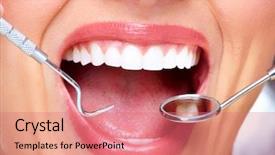  Presentation with health-care - Theme enhanced with doctor tooth - beautiful woman smile dental health background and a  colored foreground