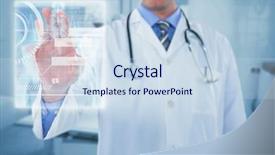  Presentation with examination - Slides having doctor touching an digital screen against medical examination room 3d background and a sky blue colored foreground