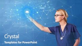  Presentation with virtual - Presentation theme with doctor touching blue screen background and a teal colored foreground