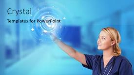  Presentation with call center - Colorful slide set enhanced with doctor-touching-blue-screen backdrop and a light blue colored foreground