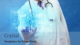  Presentation with blue - Beautiful slide deck featuring doctor-touching-blue-screen backdrop and a light blue colored foreground