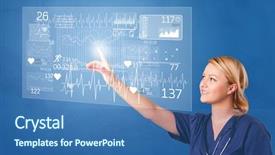  Presentation with displaying - Presentation design featuring doctor touching hologram screen displaying background and a ocean colored foreground