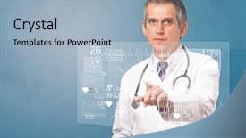  Presentation with displaying - PPT theme with doctor touching hologram screen displaying background and a light blue colored foreground