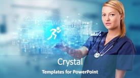  Presentation with hologram - Amazing presentation theme having doctor touching hologram screen displaying backdrop and a teal colored foreground