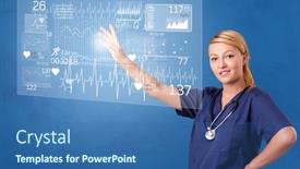  Presentation with hologram - Audience pleasing presentation theme consisting of doctor touching hologram screen displaying healthcare running symbols backdrop and a ocean colored foreground