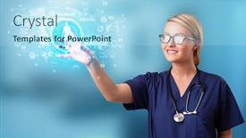  Presentation with medical charts - Audience pleasing PPT layouts consisting of touching hologram screen displaying medical backdrop and a light blue colored foreground