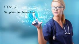  Presentation with medical charts - Theme consisting of doctor touching hologram screen displaying medical symbols and charts background and a light blue colored foreground