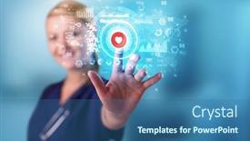  Presentation with medical charts - Slide deck enhanced with doctor-touching-hologram-screen-displaying background and a ocean colored foreground