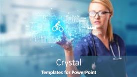  Presentation with displaying - Amazing slide set having doctor-touching-hologram-screen-displaying backdrop and a teal colored foreground