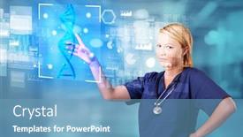  Presentation with biology - PPT theme with doctor-touching-virtual-screen background and a teal colored foreground