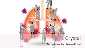  Presentation with lungs - Colorful PPT layouts enhanced with doctor-treating-the-lungs-infected backdrop and a sky blue colored foreground