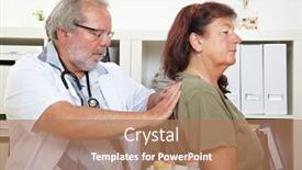  Presentation with back pain - PPT theme featuring doctor-treats-an-elderly-patient background and a coral colored foreground