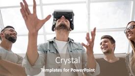  Presentation with augmented reality - PPT layouts enhanced with doctor-uses-augmented-reality-goggles background and a coral colored foreground