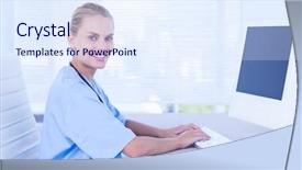  Presentation with doctor office - Presentation theme featuring doctor using computer in medial background and a sky blue colored foreground